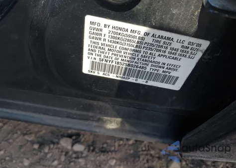 2005 Honda Pilot Ex-L из США, поврежденный, VIN 5FNYF18525B026485